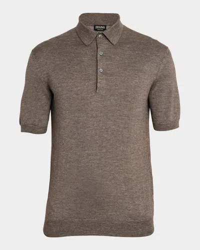 Zegna Men's Melange Silk, Cashmere And Linen Polo Sweater In Gray