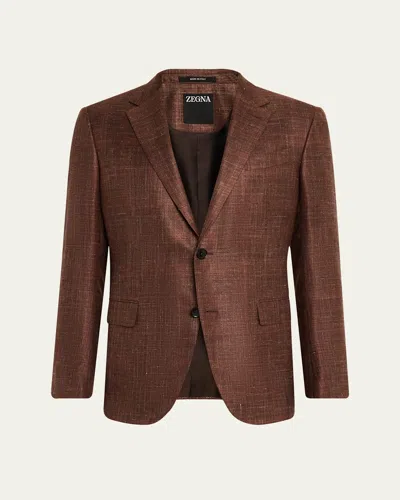 Zegna Men's Melange Tonal Plaid Sport Coat In Dk Brw Ck