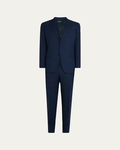 Zegna Men's Melange Trofeo Suit In Nvy Sld