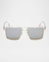 Zegna 56mm Navigator Sunglasses In Matte Palladium Shiny Deep Gold Smoke Lenses