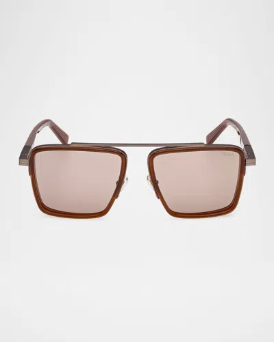 Zegna Men's Metal Aviator Sunglasses In Brown