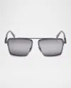 Zegna Men's Metal Aviator Sunglasses In Shiny Opal Grey Matte Blue Aniline