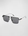 Zegna Men's Metal Square Sunglasses In Grey Smoke