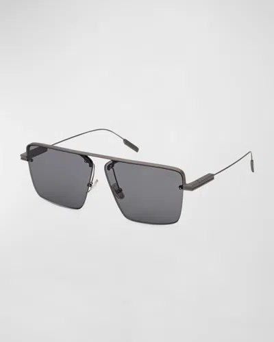 Zegna Men's Metal Square Sunglasses In Gray