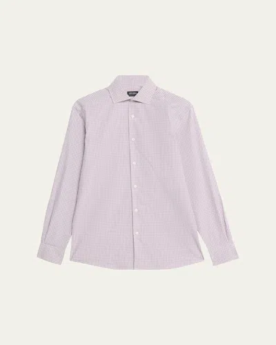 Zegna Men's Micro-check Centoquaranta Twill Sport Shirt In Purple