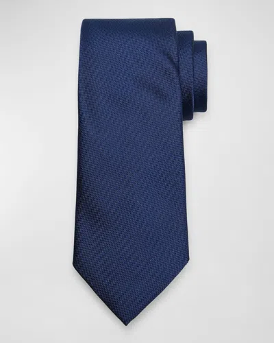 Zegna Men's Micro-chevron Silk Tie In Blue