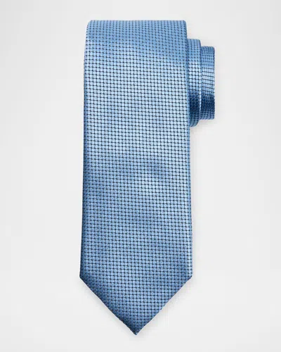 Zegna Men's Micro-geometric Jacquard Silk Tie In Blue