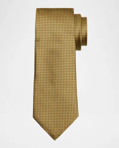 Zegna Men's Micro-geometric Jacquard Silk Tie In Brown