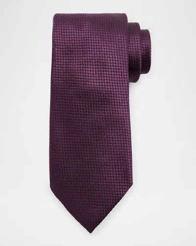 Zegna Men's Micro-geometric Jacquard Silk Tie In Burgundy