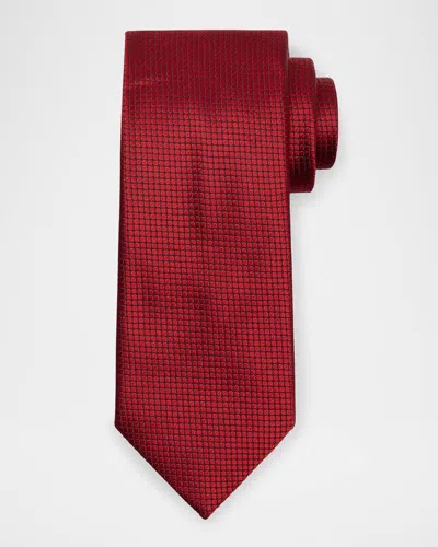 Zegna Men's Micro-geometric Jacquard Silk Tie In Red
