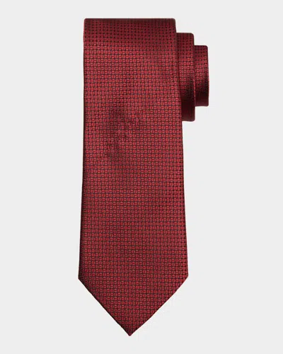 Zegna Men's Micro-geometric Silk Tie In Red