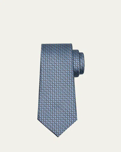 Zegna Men's Micro-jacquard Silk Tie In Br Blu Fan