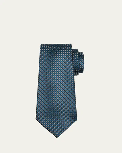 Zegna Men's Micro-jacquard Silk Tie In Md Blu Fan
