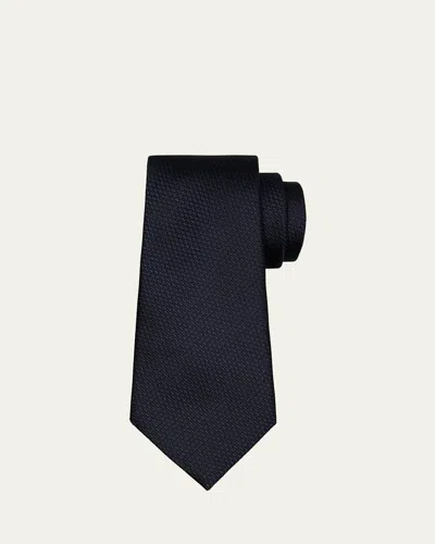 Zegna Men's Micro-jacquard Silk Tie In Nvy Sld