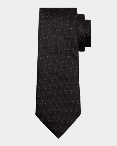 Zegna Men's Micro-pindot Silk Tie In Black
