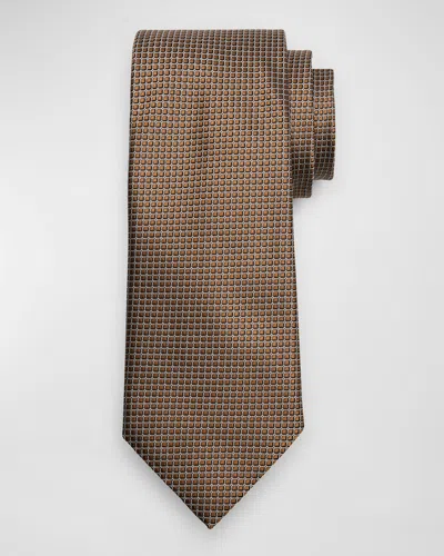 Zegna Men's Micro-square Silk Tie In Brown