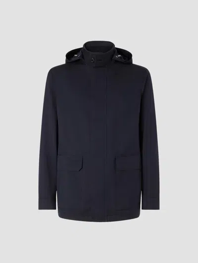 Zegna Navy Blue Microfiber Motorin 300cc Car Coat In Pink