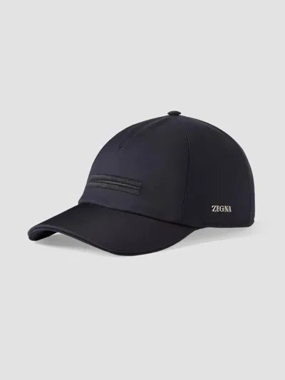 Zegna 232 Road Embroidered Baseball Cap With Elastic Back In Blue