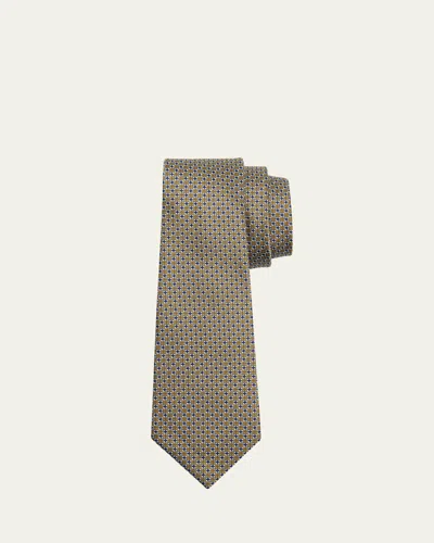 Zegna Men's Micro-geometric Silk Jacquard Tie In Gray
