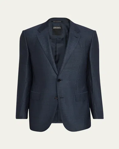 Zegna Men's Micro-woven Cashmere And Silk Two-button Sport Coat In Blue