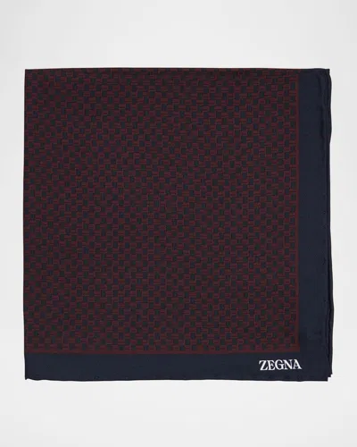 Zegna Men's Mini Geometric Silk Pocket Square In Blue