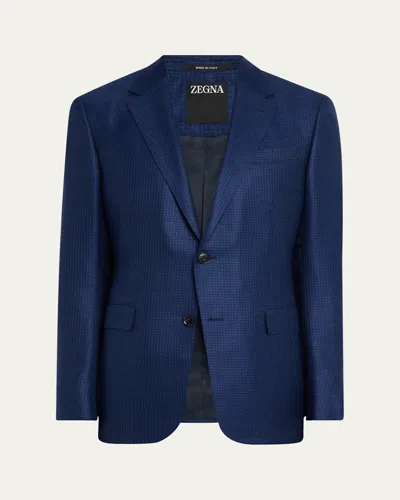 Zegna Men's Mini-houndstooth Sport Coat In Blue Navy Check
