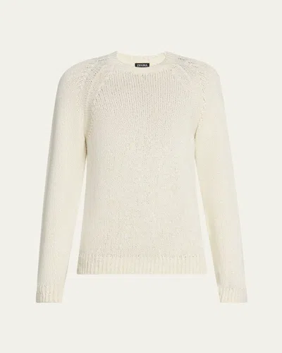 ZEGNA MEN'S MOULINE COTTON KNIT CREWNECK SWEATER