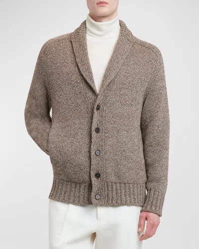 Zegna Men's Mouline Oasi Cashmere Cardigan Sweater In Dk Brw Fan