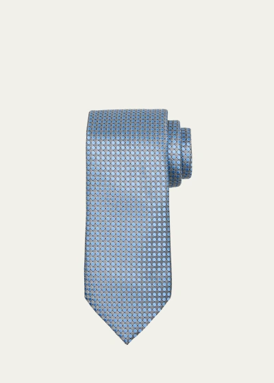 Zegna Men's Mulberry Silk Geometric Dots Tie In Blue