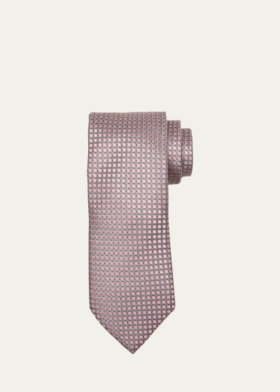 Zegna Men's Mulberry Silk Geometric Dots Tie In Pink