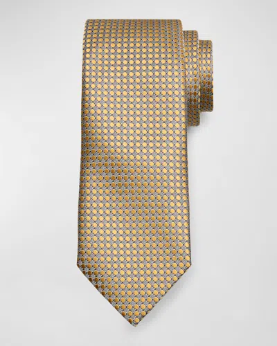 Zegna Men's Mulberry Silk Geometric Dots Tie In Yellow
