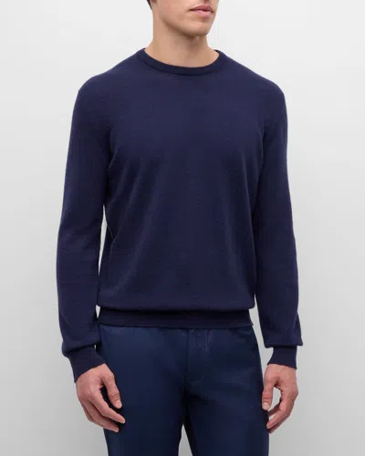 Zegna Men's Oasi Cashmere Crewneck Sweater In Dk Blu Sld