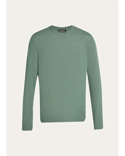 Zegna Men's Oasi Cashmere Crewneck Sweater In Green
