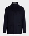 Zegna Jacket With Hidden Closure In Md Blu Sld