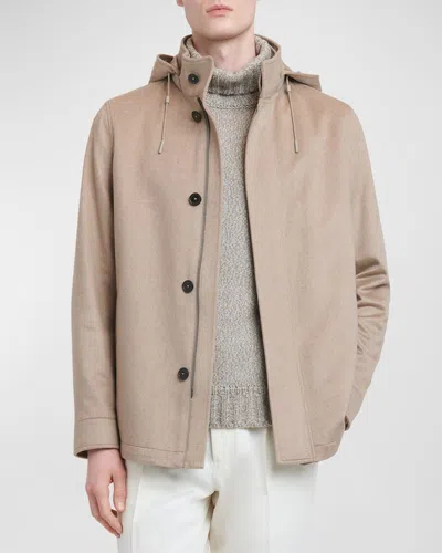 Zegna Men's Oasi Cashmere Elements Hooded Overjacket In Neutral