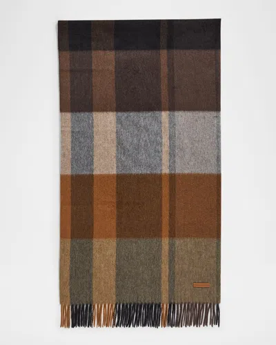 Zegna Men's Oasi Cashmere Plaid Scarf In Brown
