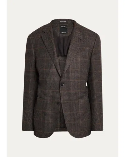 Zegna Men's Oasi Cashmere Plaid Single-breasted Sport Coat In Brown