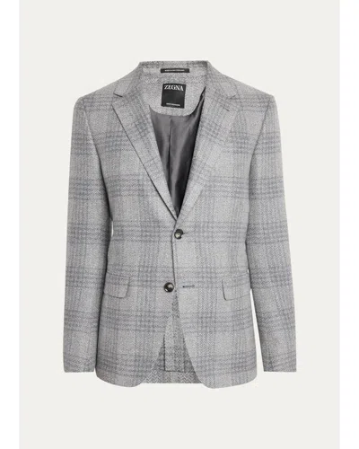 Zegna Men's Oasi Cashmere Plaid Single-breasted Sport Coat In Md Gry Ck