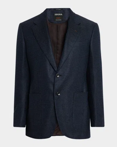 Zegna Men's Oasi Cashmere Tonal Plaid Sport Coat In Blue