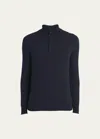 Zegna Navy Blue Mélange Oasi Cashmere Zip Mock Neck Sweater