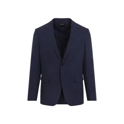 Zegna Oasi Linen Jacket In Blue