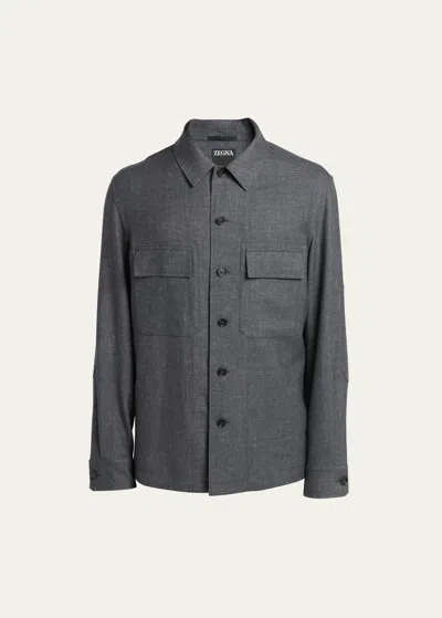 Zegna Men's Oasi Linen And Cashmere Overshirt In Lt Gry Sld