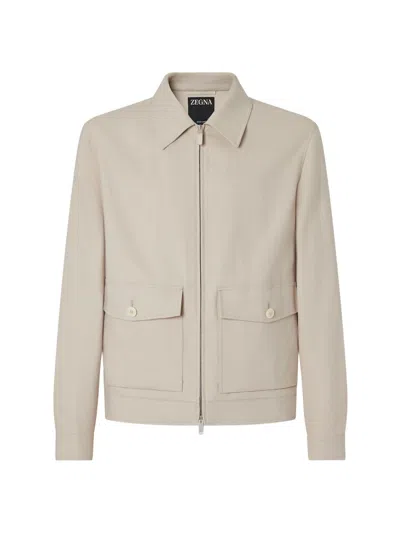 Zegna Patch-pocket Blouson Jacket In Neutral