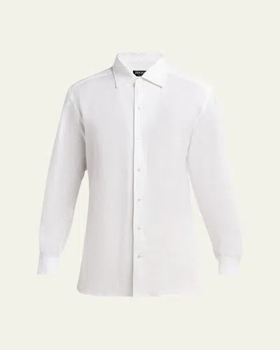 Zegna Men's Micro-striped Cotton Shirt In White