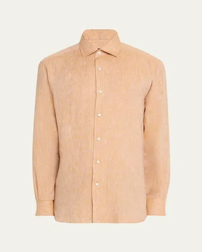 Zegna Men's Oasi Lino Casual Button-down Shirt In Orange