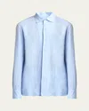 Zegna Men's Oasi Lino Casual Button-down Shirt In Blue