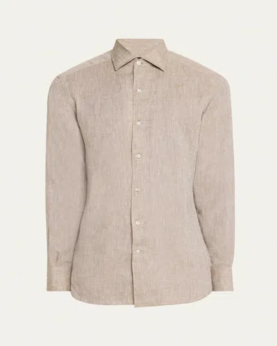 Zegna Men's Oasi Lino Casual Button-down Shirt In Md Grn Sld