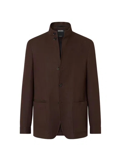 Zegna Oasi Lino Buttoned Jacket In Brown
