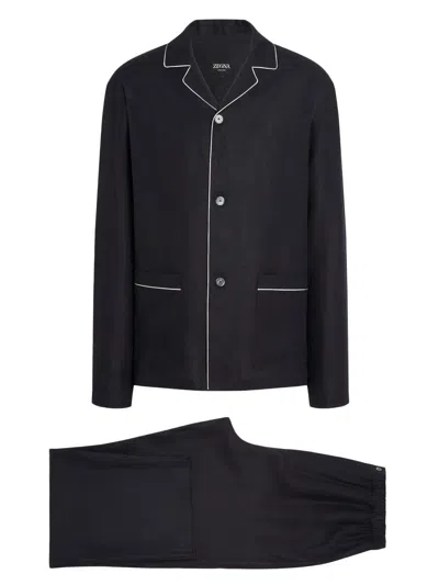 Zegna Men's Oasi Lino Pajamas Set In Black