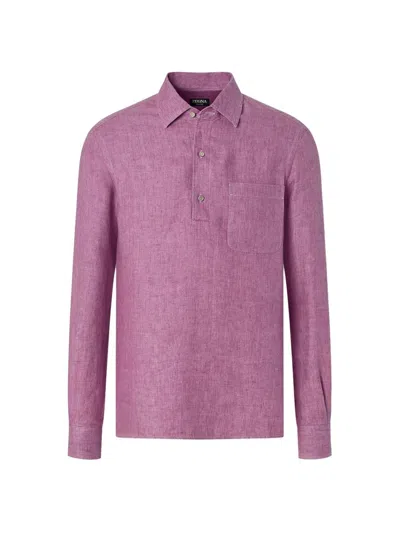 Zegna Oasi Lino Polo Shirt In Purple